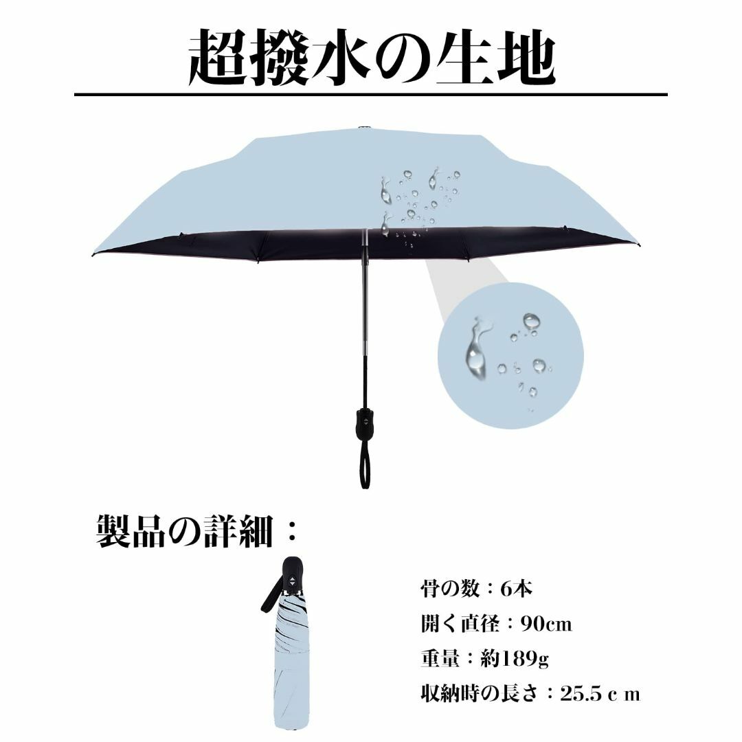 【色: 青い】日傘 超軽量 189g-199g UVカット率 100% 完全遮光