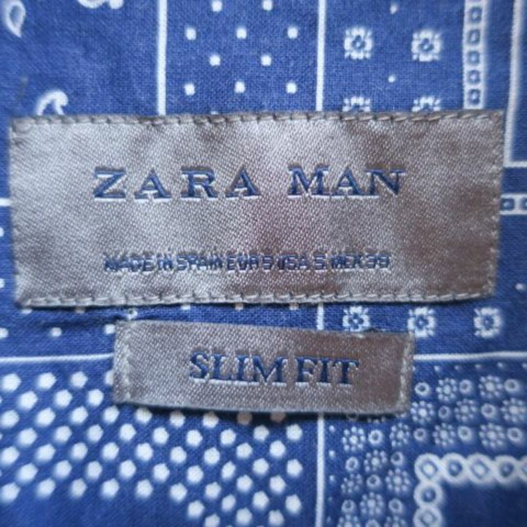 ZARA ザラ メンズ シャツ スリムフィット 総柄 ペイズリー バンダナ柄 S