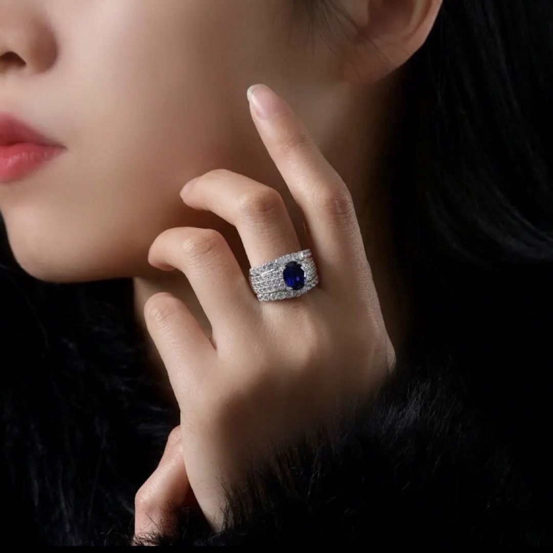 人工 ブルーサファイア　ダイヤモンド　リング レディースのアクセサリー(リング(指輪))の商品写真