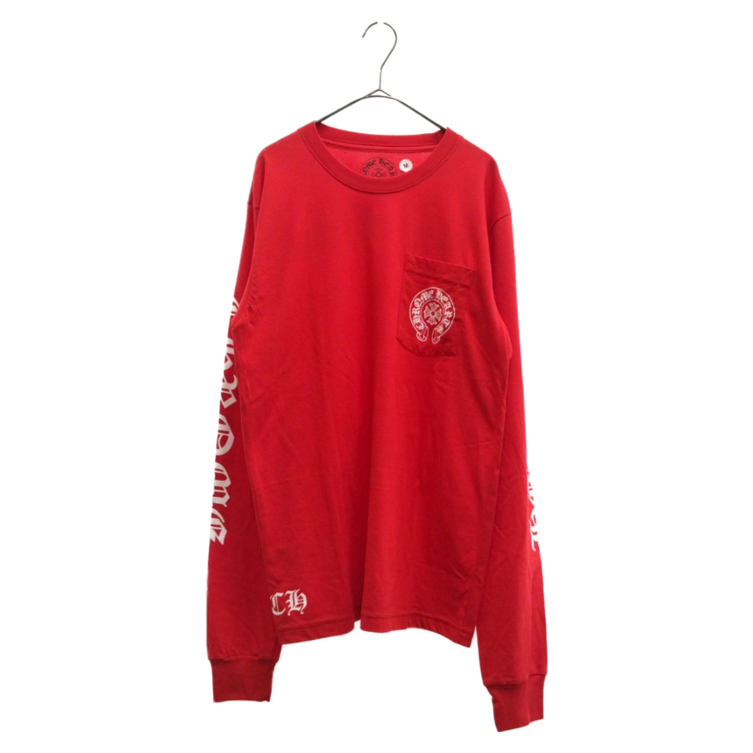 Chrome Hearts(クロムハーツ)のCHROME HEARTS クロムハーツ Red Back Scroll Logo LS Tee レッドバックスクロールロゴロングスリーブTシャツ 長袖カットソー ロンT 胸ポケット ホースシュー レッド メンズのトップス(Tシャツ/カットソー(七分/長袖))の商品写真