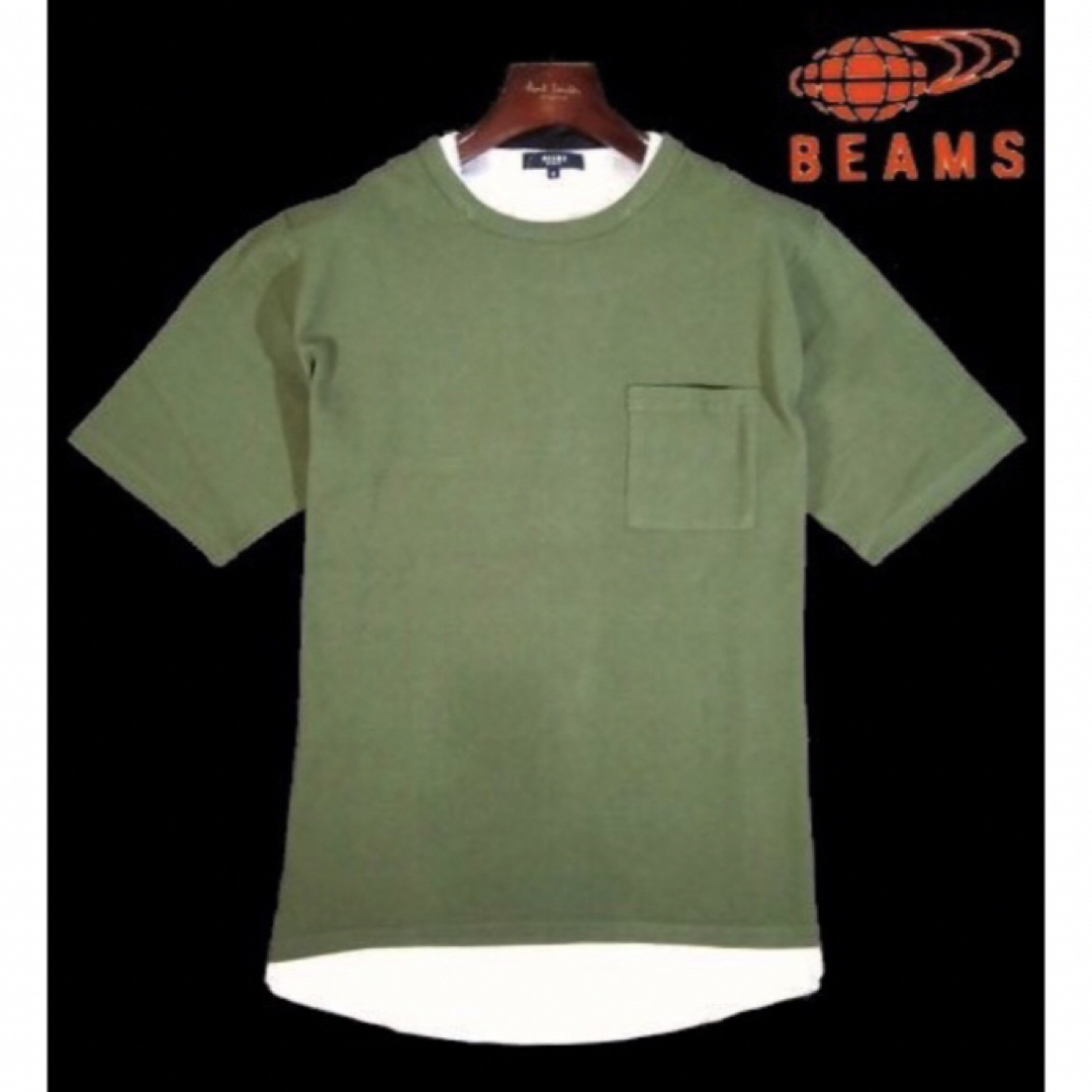 BEAMS(ビームス)の【BEAMS/ビームス】フェイクレイヤード 半袖Tシャツ ・オリーブグリーンXL メンズのトップス(Tシャツ/カットソー(半袖/袖なし))の商品写真