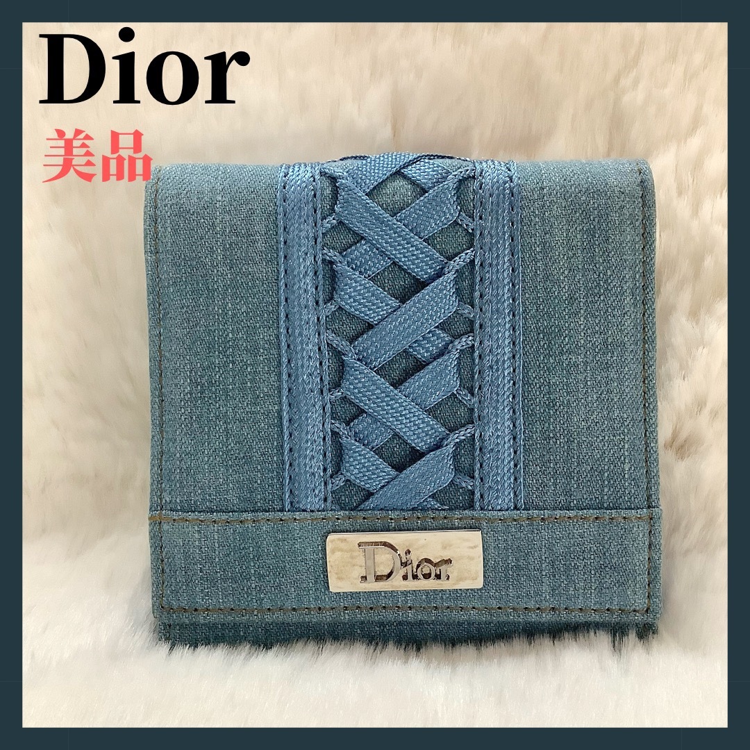 Christian Dior(クリスチャンディオール)の【使用感なし】ディオール　折り財布　デニム素材　レースアップ レディースのファッション小物(財布)の商品写真