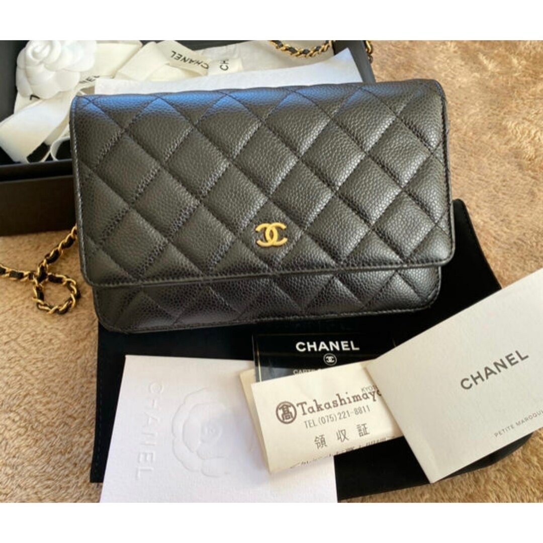 美品CHANEL シャネル マトラッセ チェーンウォレット キャビアスキン