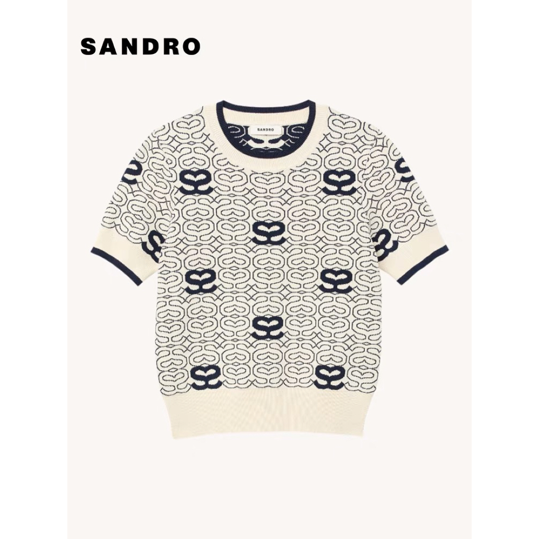 Sandro(サンドロ)の❤️Sandro23新作新品　半袖　黒白柄　ニットセーター　トップス　2色 レディースのトップス(ニット/セーター)の商品写真