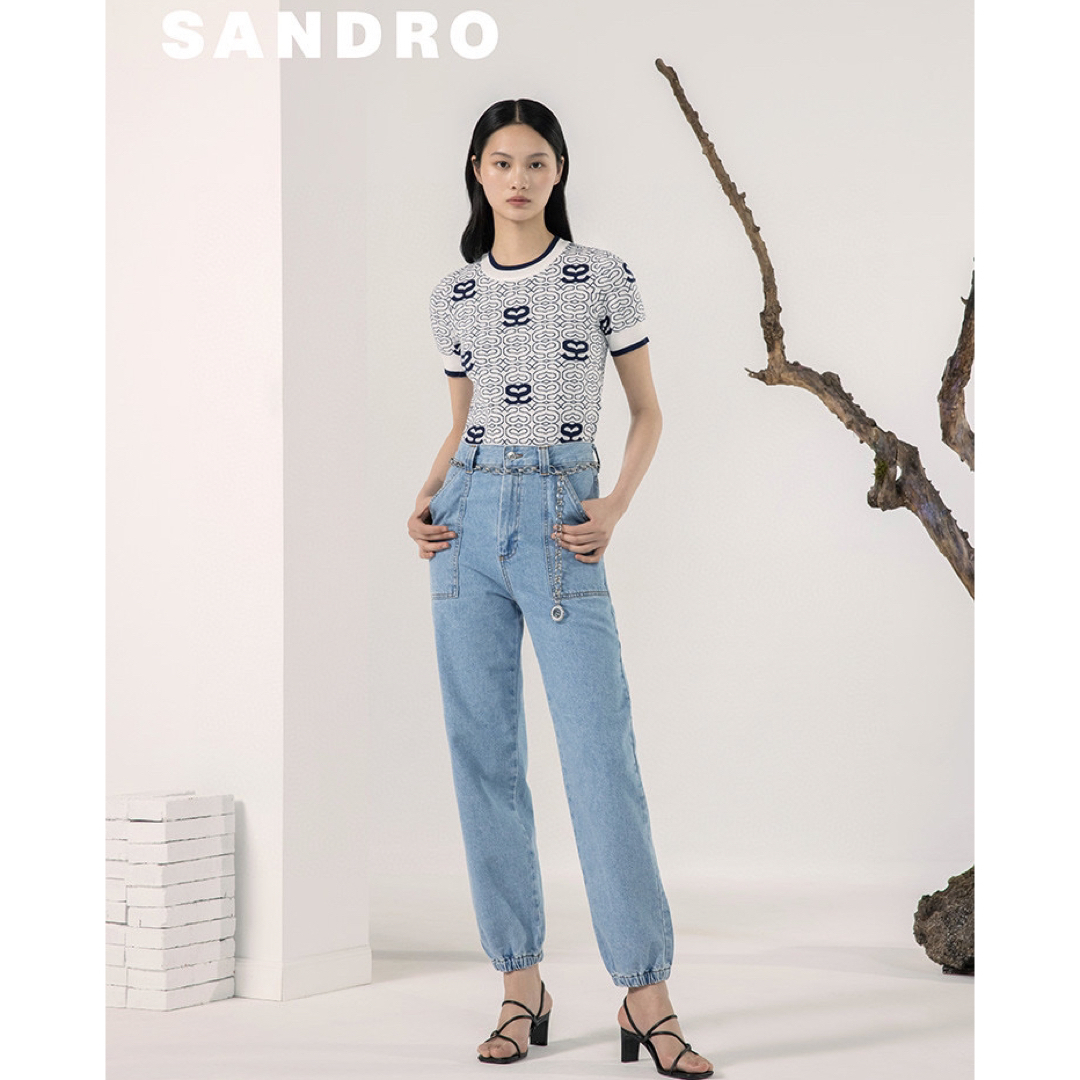 Sandro(サンドロ)の❤️Sandro23新作新品　半袖　黒白柄　ニットセーター　トップス　2色 レディースのトップス(ニット/セーター)の商品写真