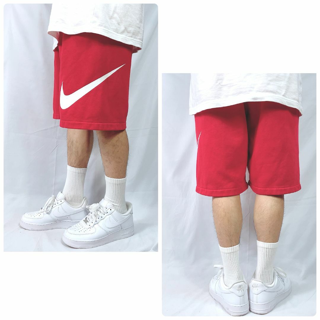 NIKE(ナイキ)のNIKE ナイキ スウェット地 ハーフパンツ 赤 ビッグスウッシュ US/L メンズのパンツ(ショートパンツ)の商品写真