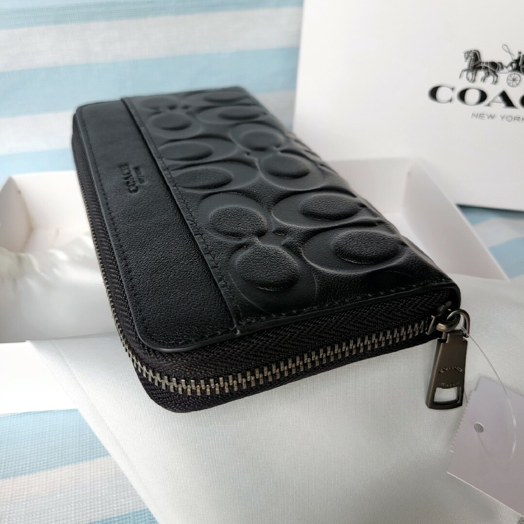 【新品未使用】COACH コーチ 長財布 シグネチャー エンボスドレザー黒父の日