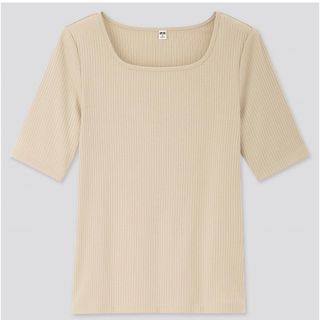 ユニクロ(UNIQLO)のユニクロ　リブスクエアネックT(5分袖) S(カットソー(半袖/袖なし))