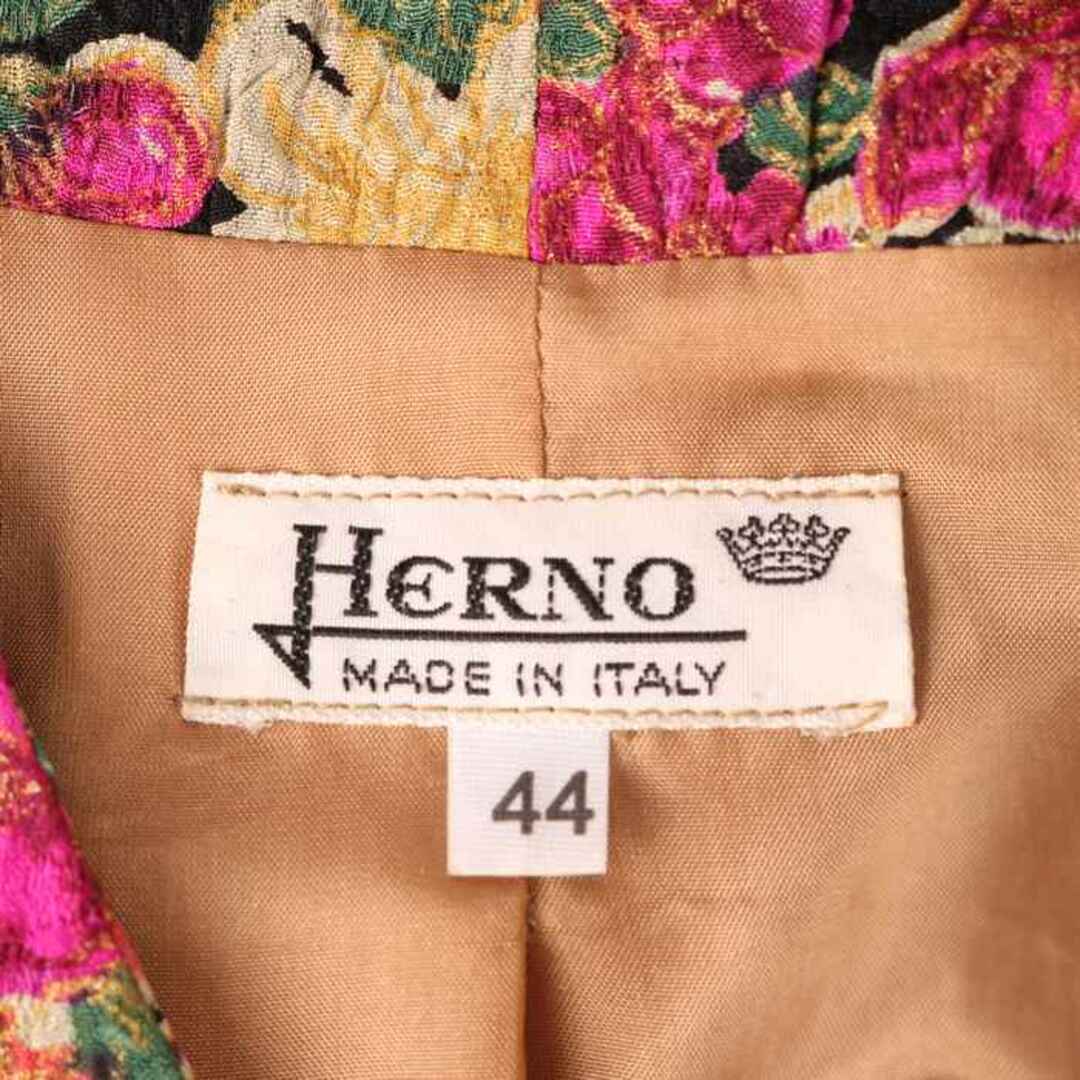 HERNO(ヘルノ)のヘルノ ノーカラージャケット 花形 総柄 Vネック トップス イタリア製 絹/シルク 大きいサイズ レディース 44サイズ パープル Herno レディースのジャケット/アウター(ノーカラージャケット)の商品写真