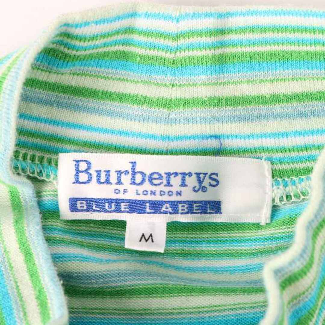 BURBERRY(バーバリー)のバーバリーズ 半袖Tシャツ ボーダー モックネック トップス コットン ストレッチ レディース Mサイズ グリーン Burberrys レディースのトップス(Tシャツ(半袖/袖なし))の商品写真