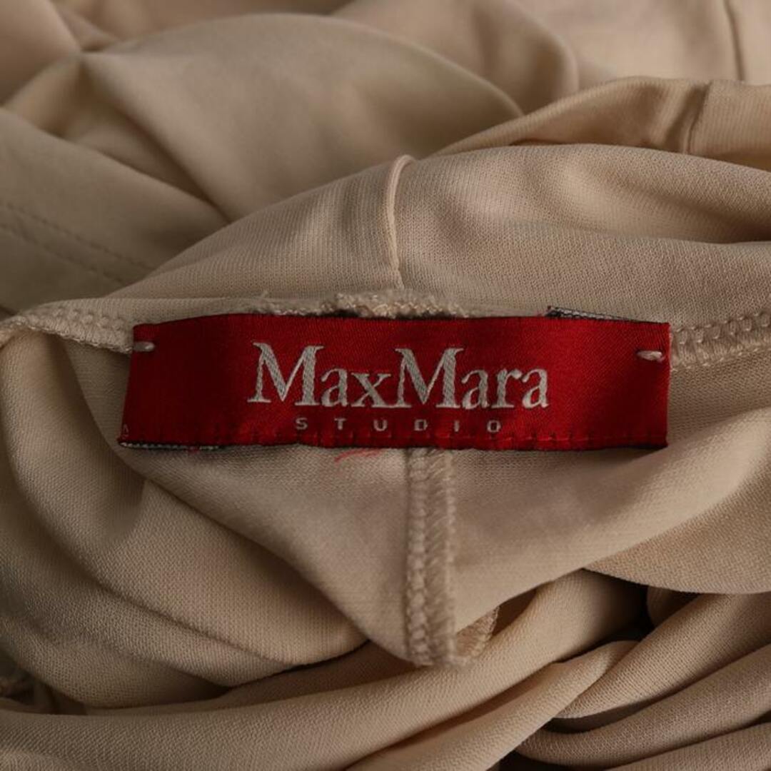 Max Mara(マックスマーラ)のマックスマーラ 半袖Tシャツ モックネック 無地 トップス カットソー ストレッチ M相当 レディース ﾌﾘｰサイズ ベージュ MAX MARA レディースのトップス(Tシャツ(半袖/袖なし))の商品写真