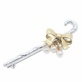 ミキモト(MIKIMOTO)のMIKIMOTO ミキモト キャンディケインモチーフ ステッキ リボン ブローチ パール5粒 シルバー/K18YG(ブローチ/コサージュ)