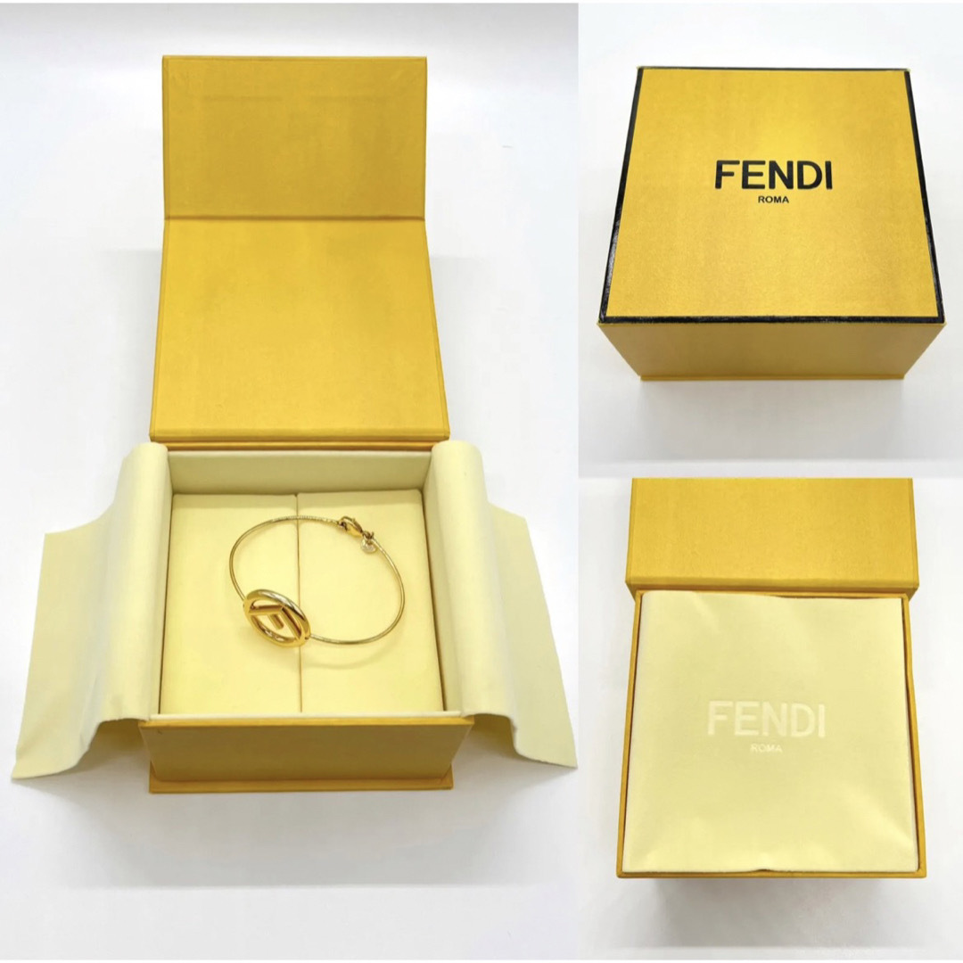 極美品△イタリア製 FENDI フェンディ 8AG7366DMF089U エフ イズ フェンディ ストーン付き チェーンブレスレット／アクセサリー ゴールド