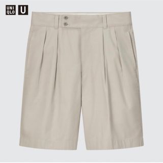 ユニクロ(UNIQLO)の新品　ユニクロU ワイドフィットタックチノショーツ　ナチュラル　Sサイズ(ショートパンツ)