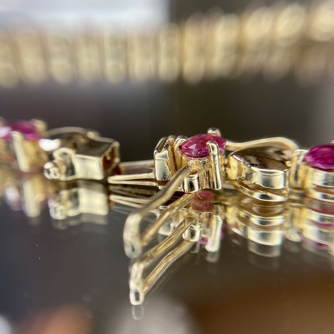 くすみ水色 天然 ルビー ブレスレッド 計2.0ct 585(海外作