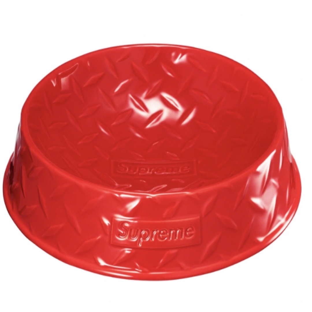 犬皿Supreme Diamond Plate Dog Bowl  赤&シルバー