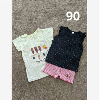 ニシマツヤ(西松屋)のノースリーブ、Tシャツ、パンツ　90サイズ3点(Tシャツ/カットソー)