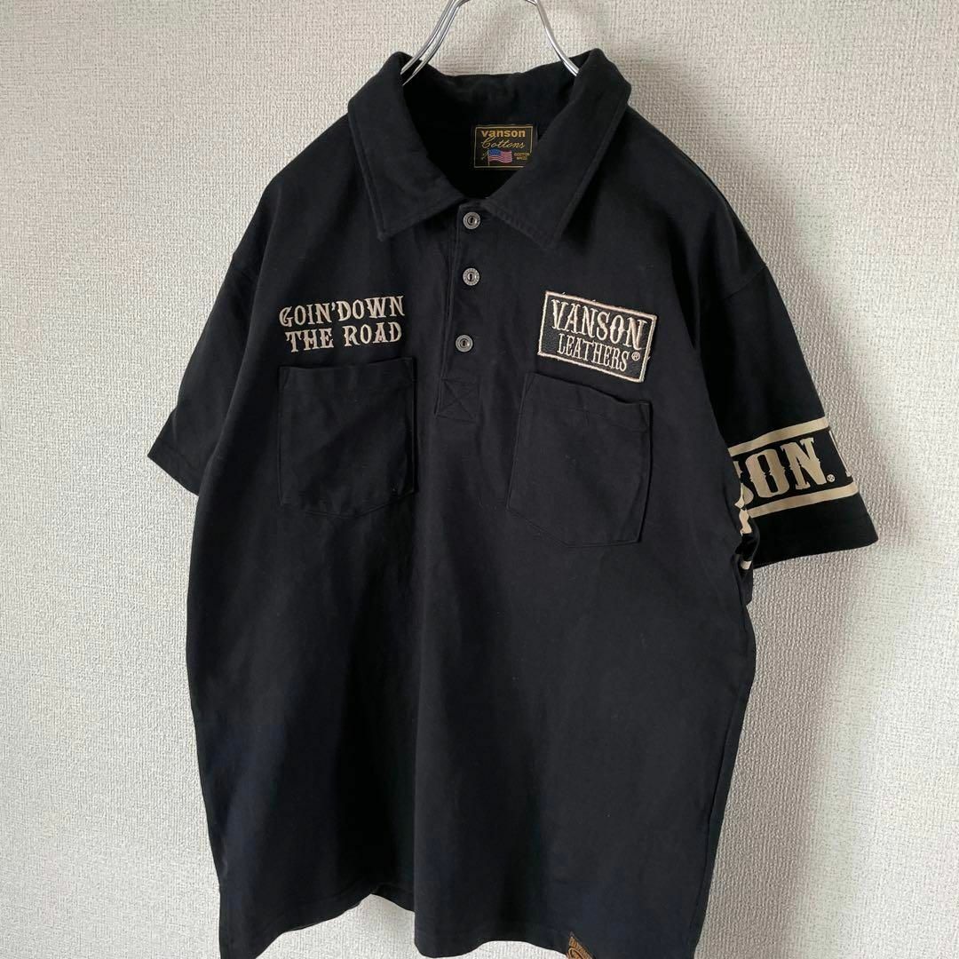 VANSON - 【背面ビッグ刺繍ロゴ】VANSON半袖ポロシャツ黒ダブル