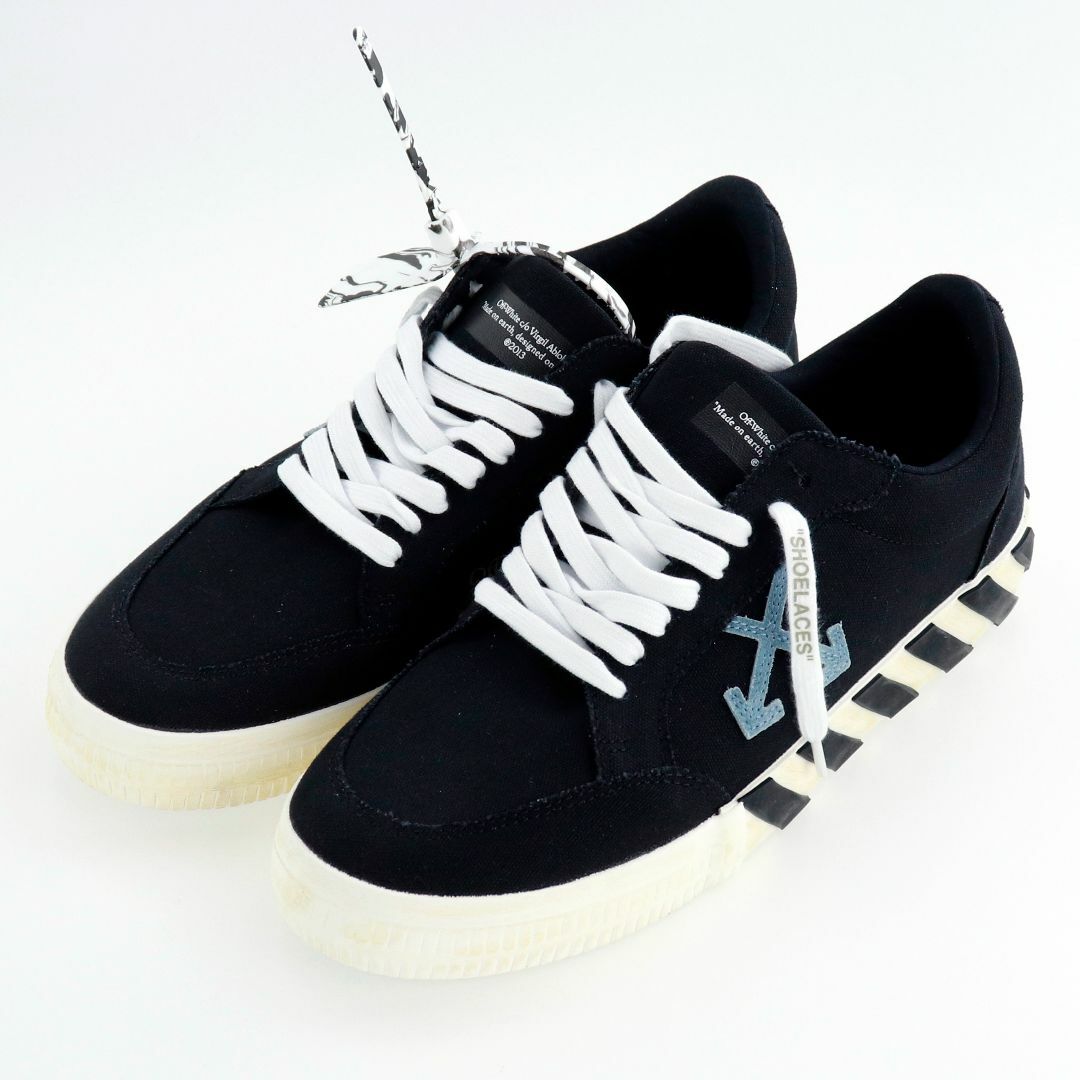 305センチワイズOFF-WHITE オフホワイト VULC LOW BLACK ローカットスニーカー ブラック