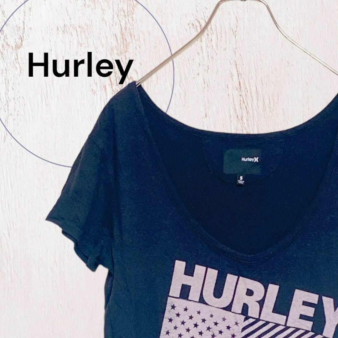 Hurley(ハーレー)の【ハーレー】プリントロングTシャツ 小さいサイズ コットン100 ブラック レディースのトップス(Tシャツ(半袖/袖なし))の商品写真