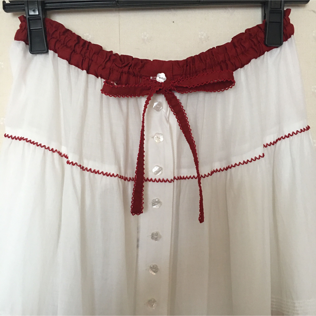 PINK HOUSE いちごモチーフ付き 配色スカート 白 - ロングスカート
