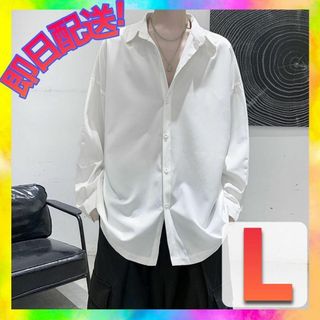 メンズ シャツ 長袖 夏 オーバーサイズ サテン  とろみ 夏服 韓国 L 2(シャツ)