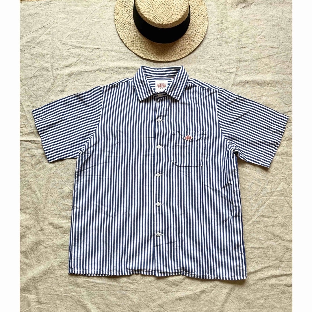 DANTON(ダントン)のDANTON ストライプ コットンリネン半袖シャツ 34 ブルー 綿麻 ブラウス レディースのトップス(シャツ/ブラウス(半袖/袖なし))の商品写真