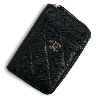 極美品◎伊製 CHANEL シャネル 31番台 タイムレスクラシック ココマーク キャビアスキン マトラッセ スマホケース付長財布 黒×金 箱・袋付