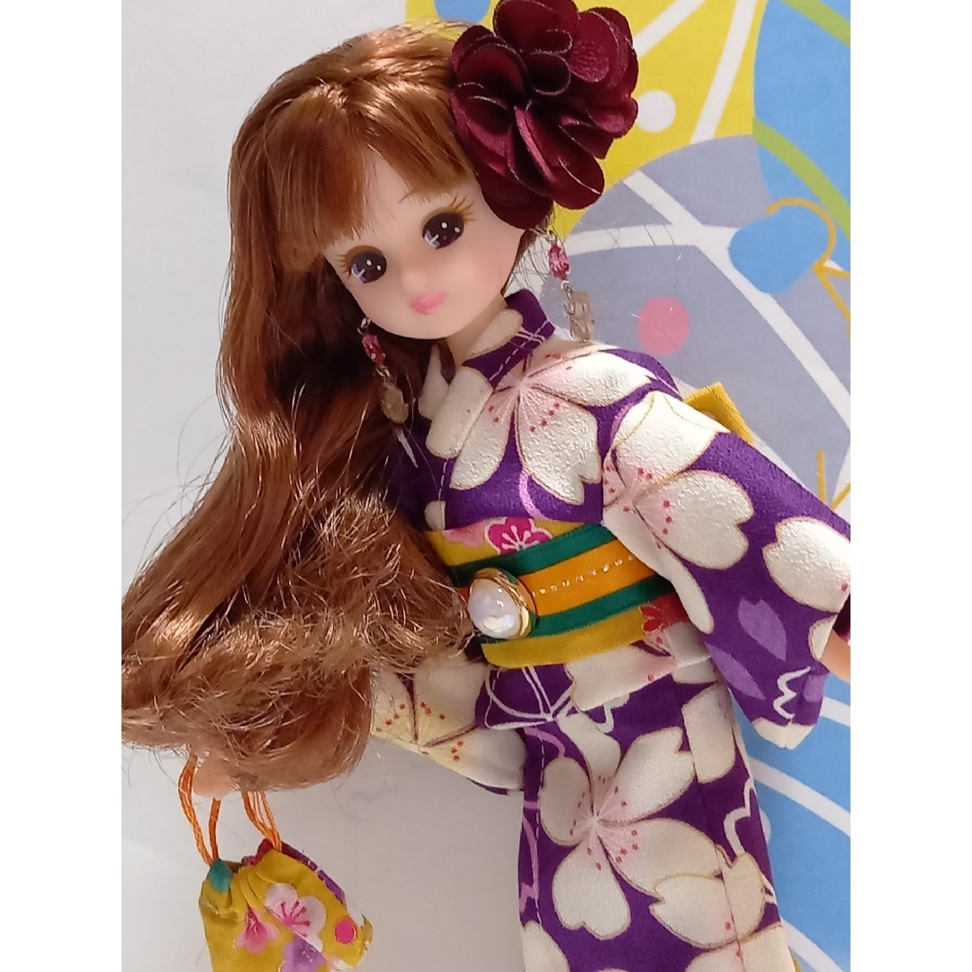 リカちゃん　ハンドメイド　はんなり浴衣　紫桜 ハンドメイドのぬいぐるみ/人形(その他)の商品写真