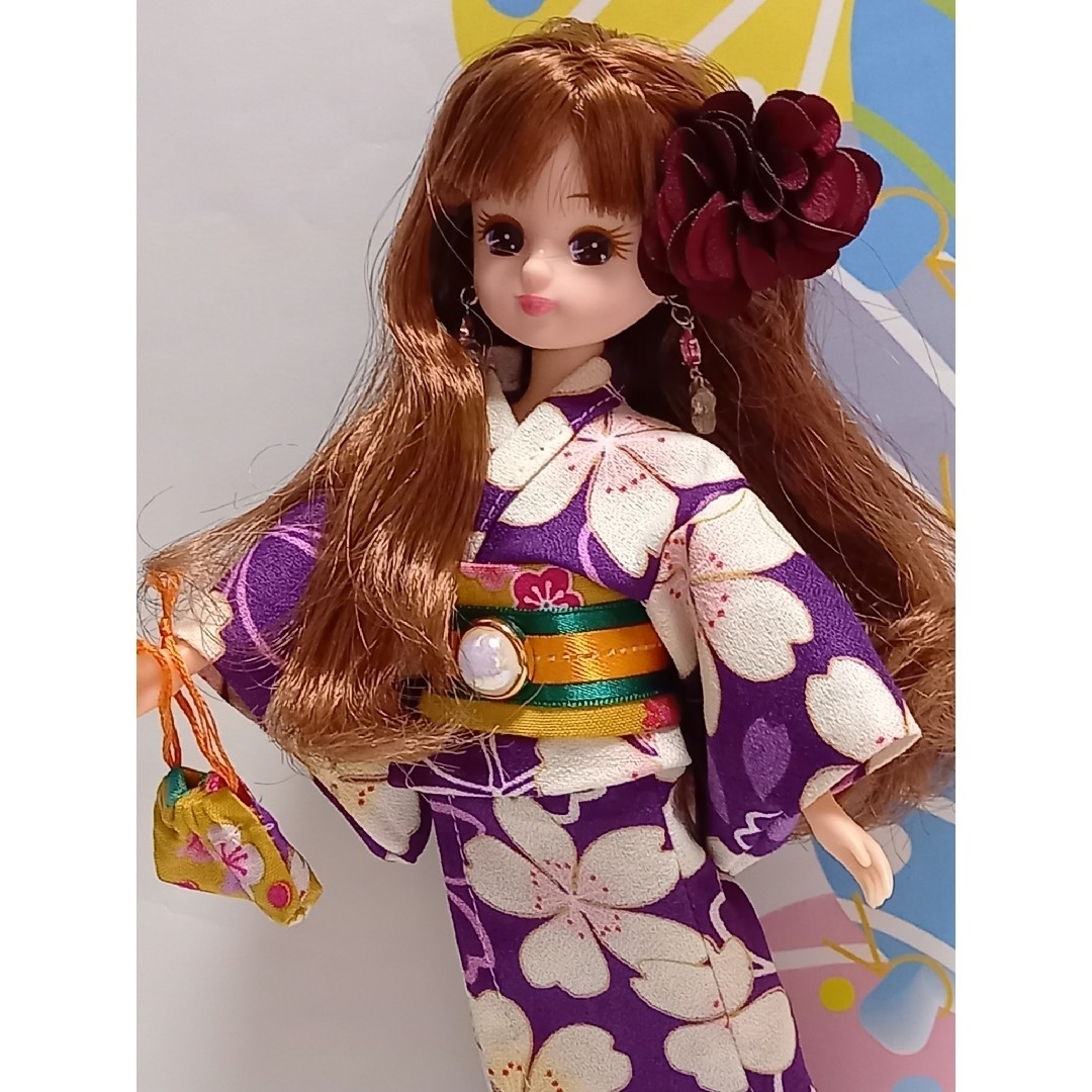 リカちゃん　ハンドメイド　はんなり浴衣　紫桜 ハンドメイドのぬいぐるみ/人形(その他)の商品写真