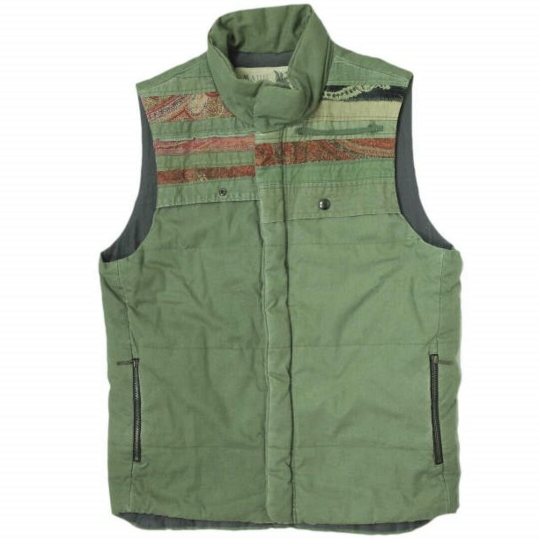 MADE by HEALTH メイドバイヘルス 日本製 MERROW VEST 民族刺繍 リメイクミリタリー中綿ベスト M オリーブ メローベスト ARMY 解体 再構築 ダウンベスト アウター【MADE by HEALTH】