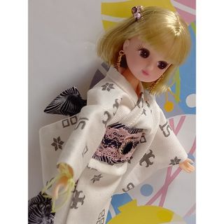 リカちゃん　ハンドメイド　はんなり浴衣　モノグラムスタイル　ホワイト(その他)