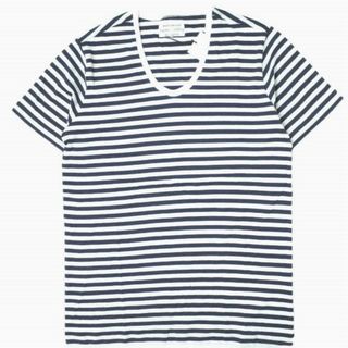 ピジャマクロージング(PYJAMA CLOTHING)のpyjama clothing ピジャマクロージング ベルギー製 Border ﻿U-Neck Tee ボーダーUネックTシャツ S ネイビー/ホワイト 半袖 カットソー トップス【新古品】【中古】【pyjama clothing】(Tシャツ/カットソー(半袖/袖なし))