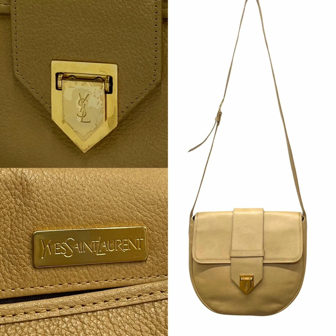 極 美品 イヴサンローラン YSL ロゴ 刻印 レザー ショルダーバッグ 紺 極 美品 イヴサンローラン YSL ロゴ 刻印 レザー ショルダーバッグ 紺