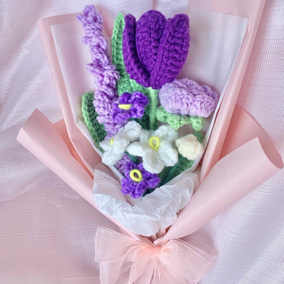 紫　毛糸の花束　枯れないお花　あみぐるみ　かぎ編みブーケ花束　韓国インテリア