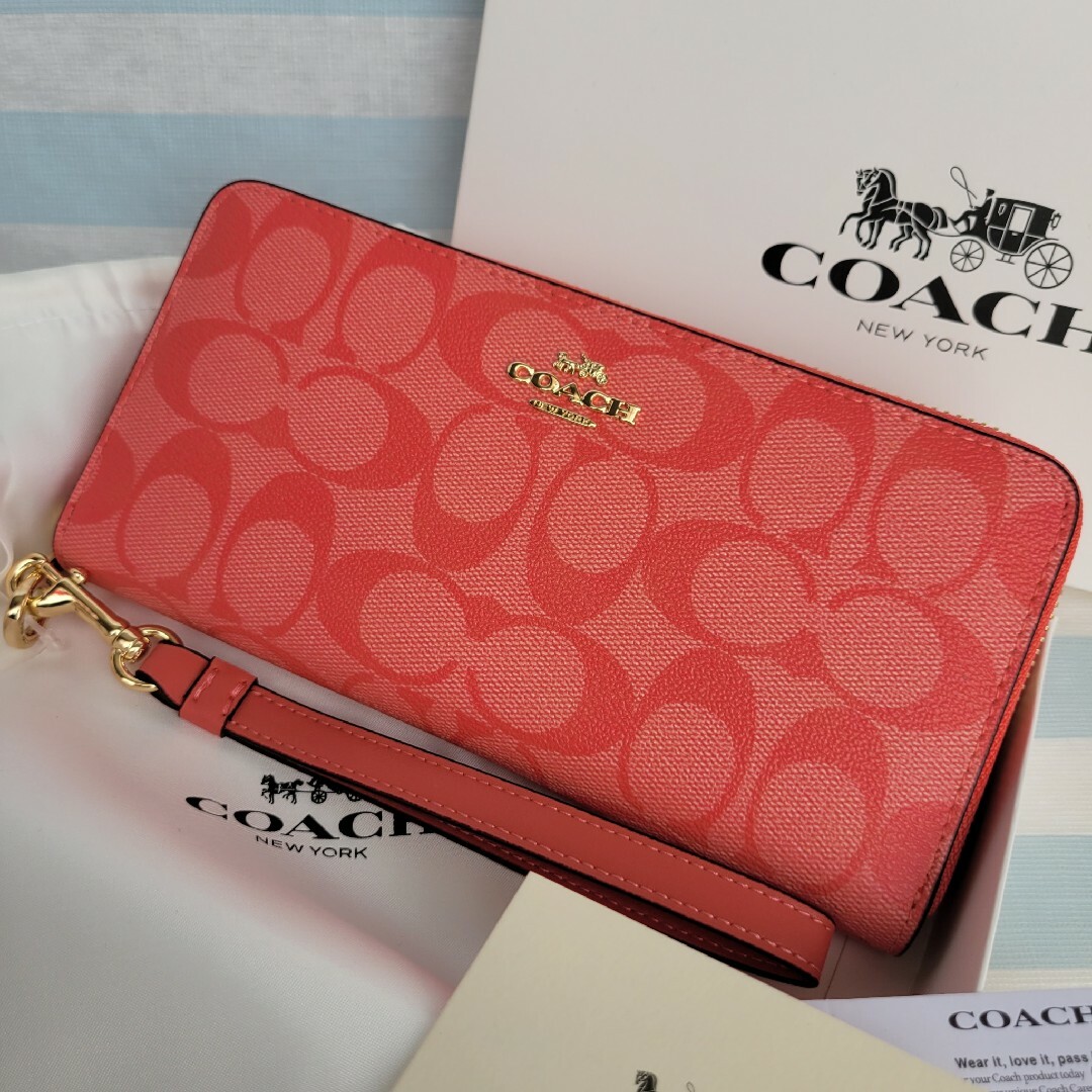 新品未使用】COACH コーチ 長財布 シグネチャー ピンク レディース