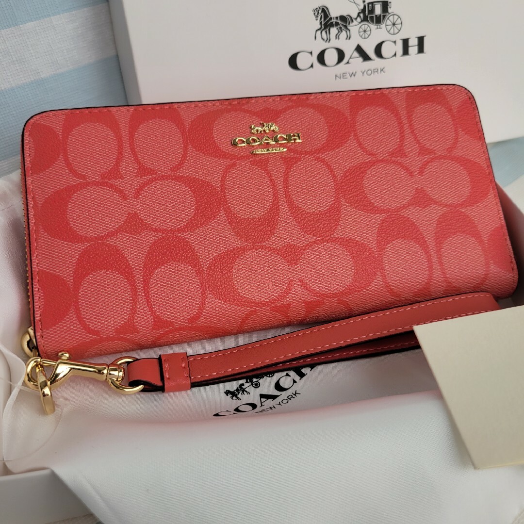 新品未使用】COACH コーチ 長財布 シグネチャー ピンク レディース