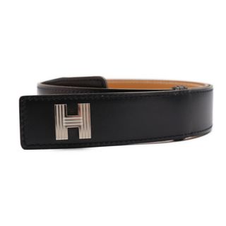 エルメス(Hermes)のHERMES エルメス  アッシュベルト ベルト  ボックスカーフ   ブラック ブラウン系 シルバー金具 Hロゴ 70【本物保証】(ベルト)