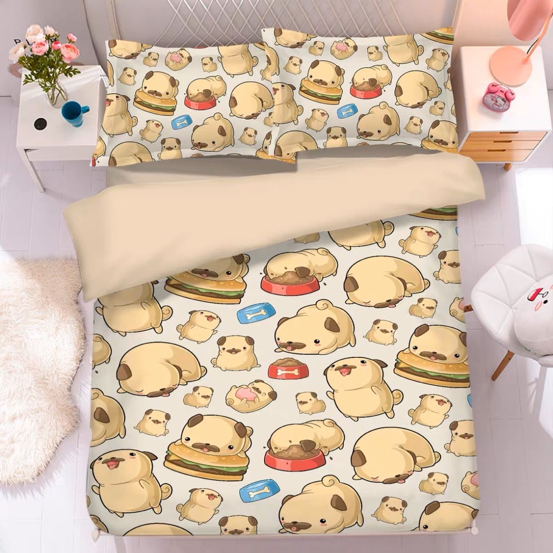 ワイドダブル ベッド用品4点セット .寝具 枕カバー掛け布団カバー パグ雑貨 | フリマアプリ ラクマ