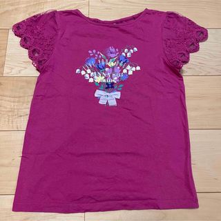 アナスイミニ(ANNA SUI mini)のアナスイミニ☆花束　袖レースTシャツ☆濃ピンク　160cm(Tシャツ/カットソー)