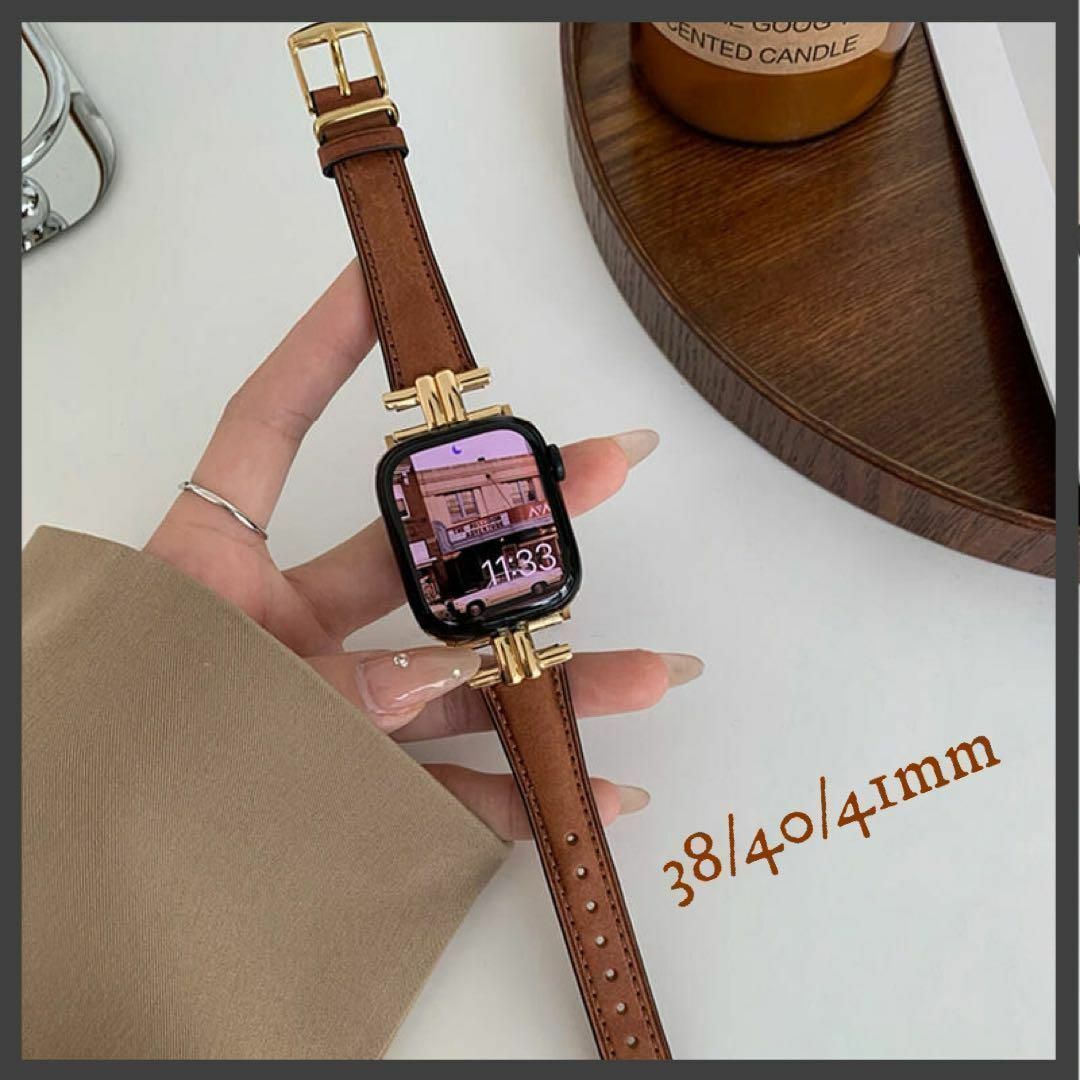 Apple Watch 38/40/41レトロ風 ベルト(ブラウン) 本革 レディースのファッション小物(腕時計)の商品写真