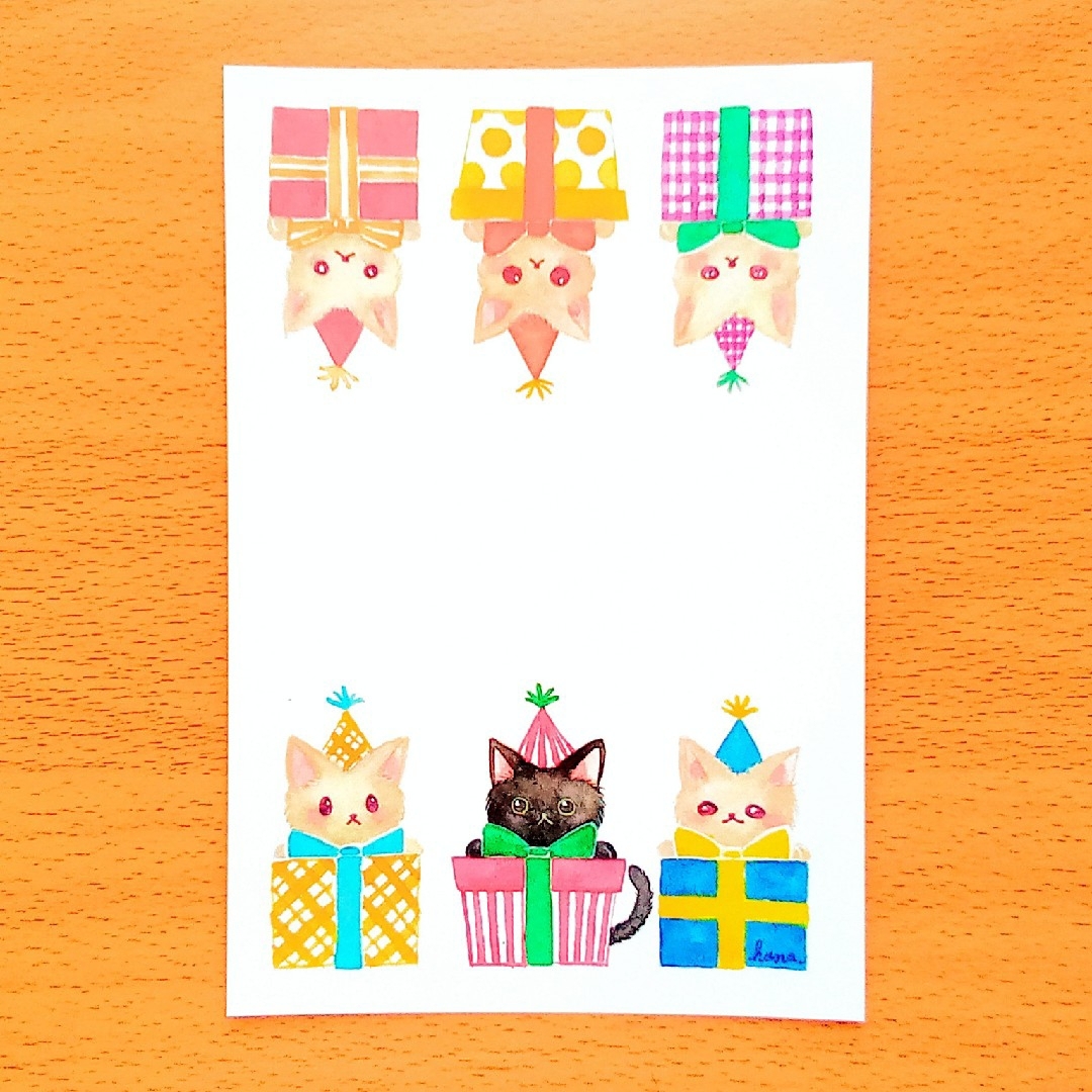 【ハンドメイドポストカード２枚組】きょうだい猫のプレゼント エンタメ/ホビーのコレクション(使用済み切手/官製はがき)の商品写真