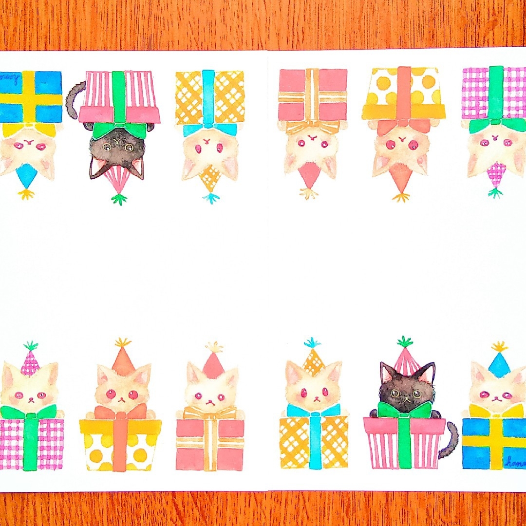 【ハンドメイドポストカード２枚組】きょうだい猫のプレゼント エンタメ/ホビーのコレクション(使用済み切手/官製はがき)の商品写真