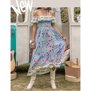 ロンハーマン(Ron Herman)の即納】 オフショルダー ボヘミアン ロングワンピ boho 海外インポート 花柄(ロングワンピース/マキシワンピース)