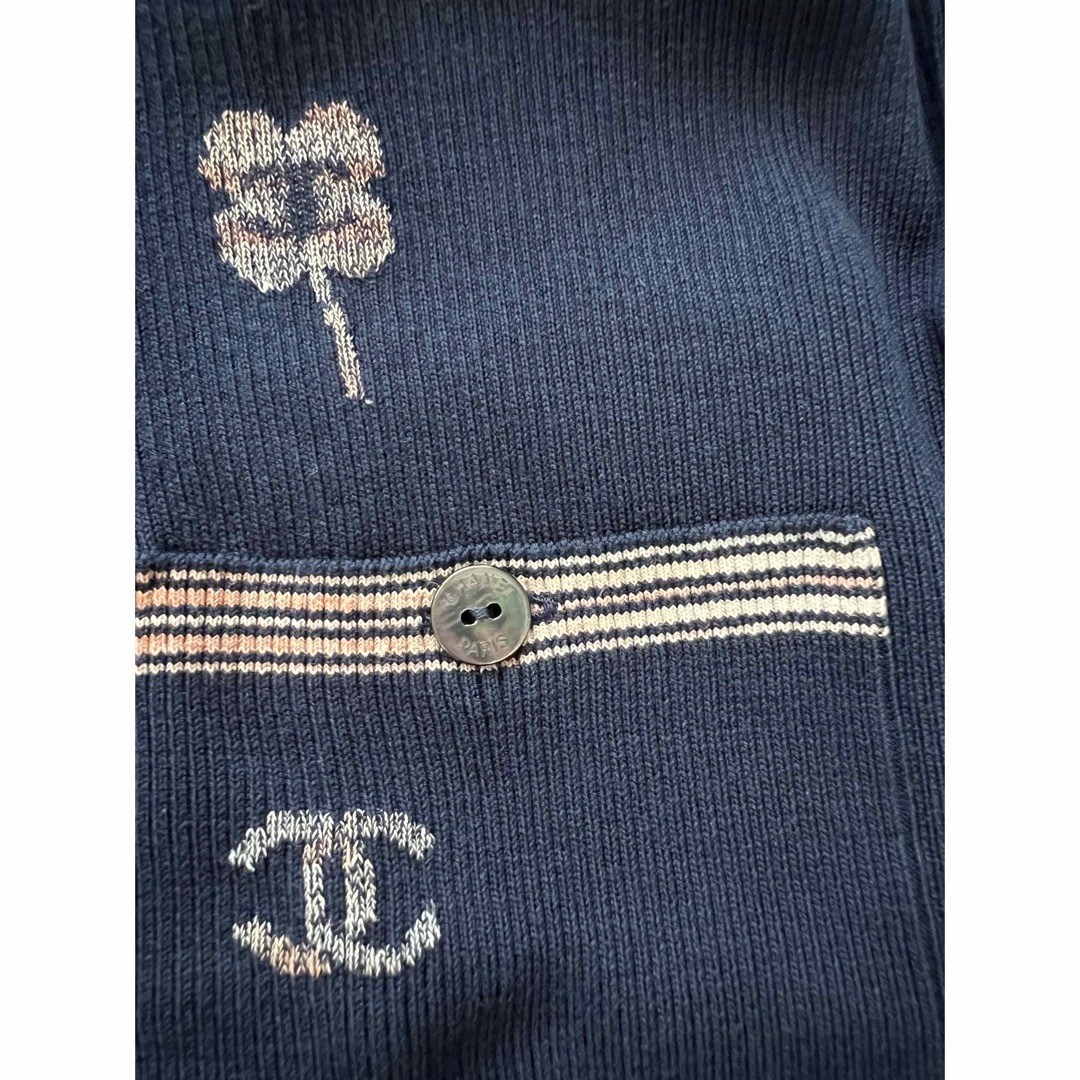 売上超安い 新品未使用CHANELコットントップスTシャツ紺40麻混ココ