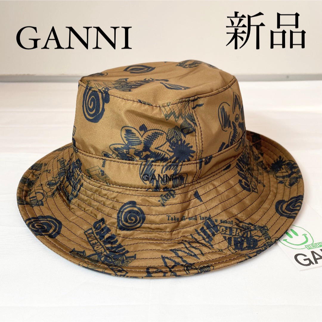 GANNI ガニー ロゴ入り デザインバケットハット バケハ - ハット