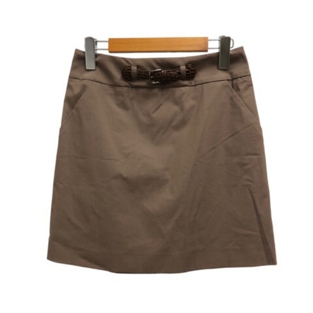 PAULE KA(ポールカ)のポールカ PAULE KA ミニスカート 台形スカート 無地 ワンポイント 茶 レディースのスカート(ミニスカート)の商品写真