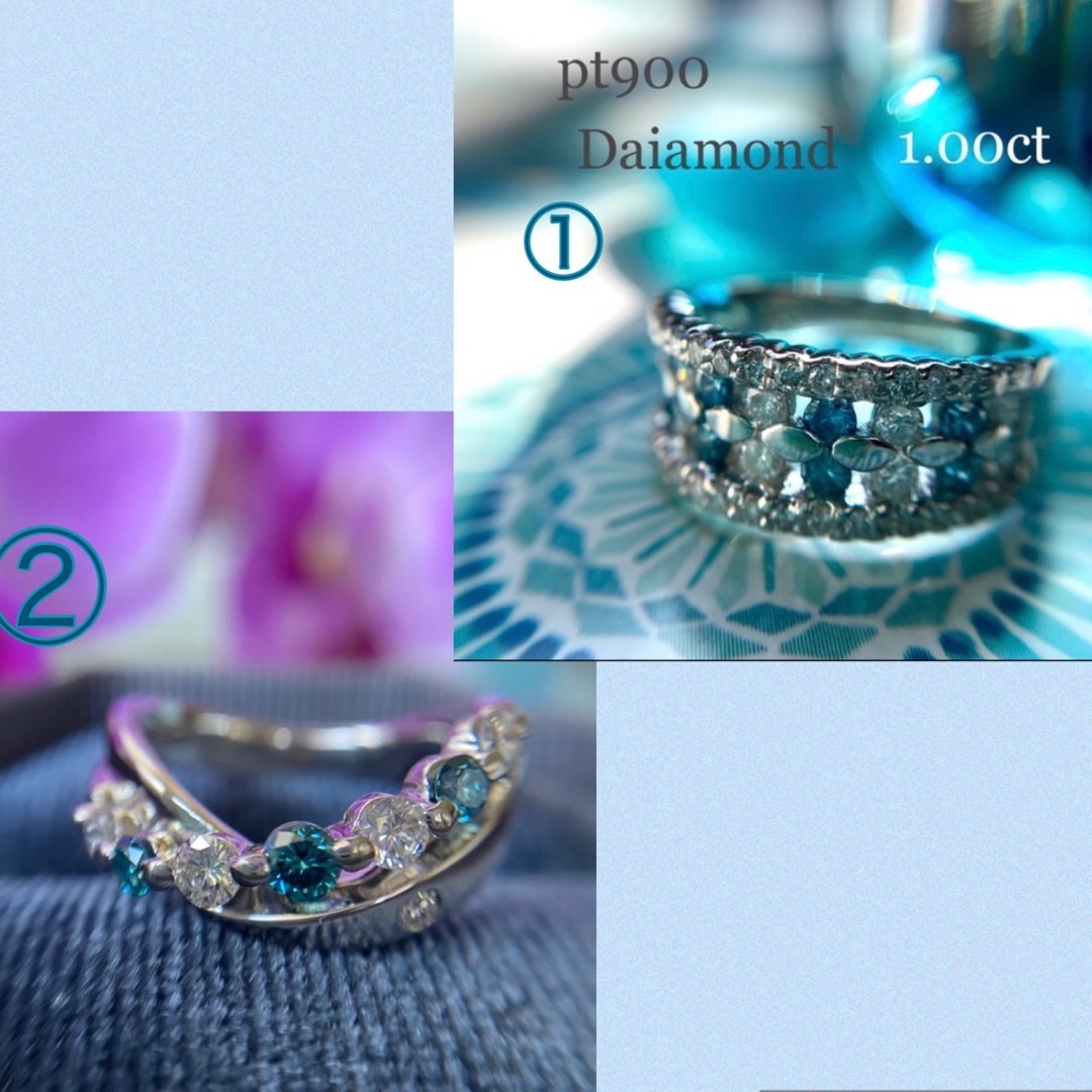 pt900   鮮やかなブルーとカラーレスの輝き ダイヤモンド リング