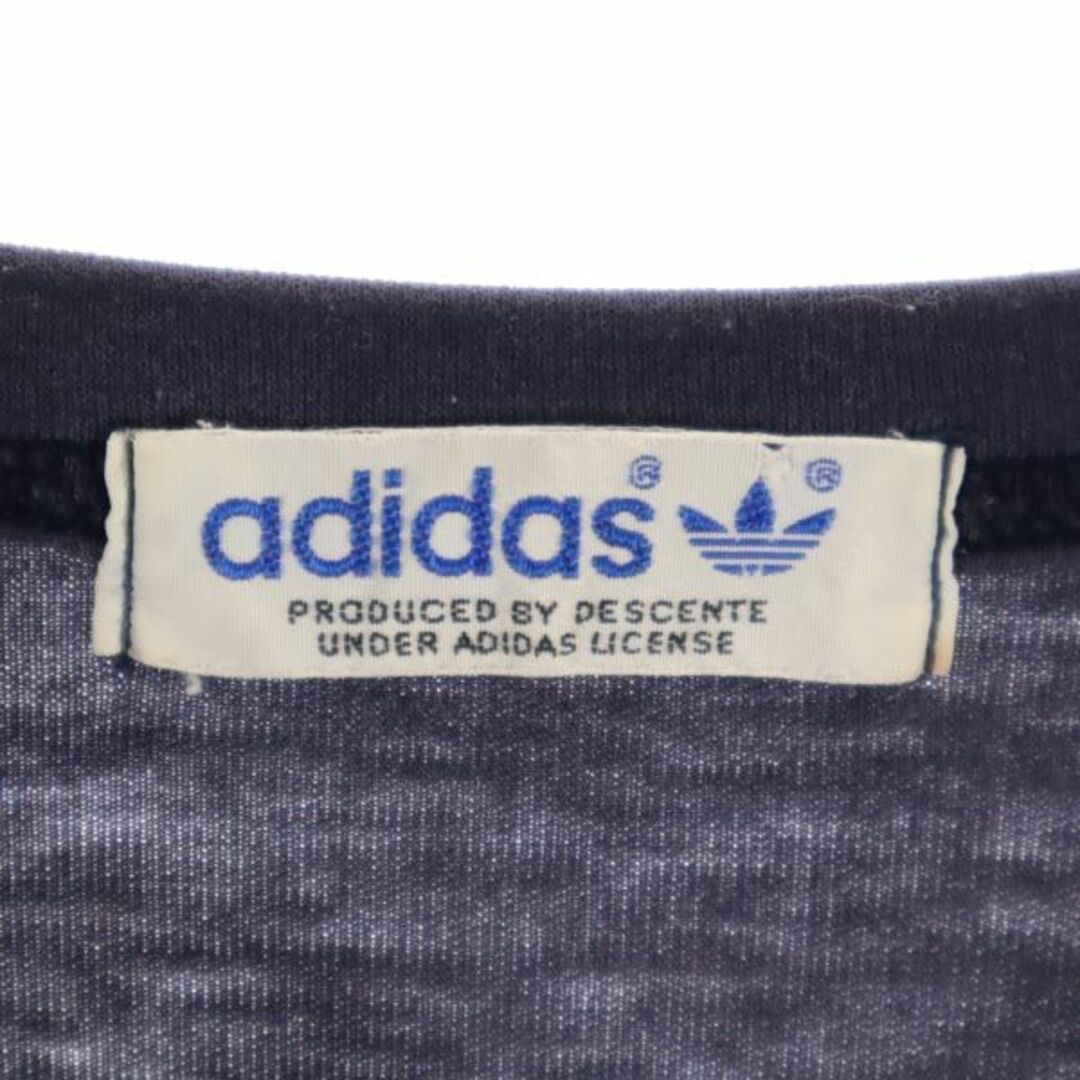 アディダス 80s ヴィンテージ デサント製 ADS-22 トレフォイルロゴ 刺繍 長袖 Tシャツ M 紺 adidas メンズ 【中古】  【230617】 メール便可