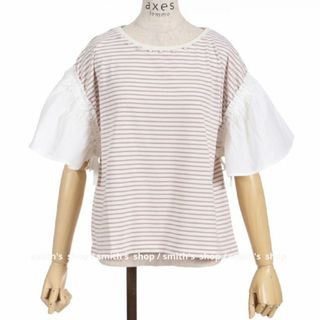 アクシーズファム(axes femme)のaxes femme コットン袖ボーダーTシャツ ピンク(カットソー(半袖/袖なし))